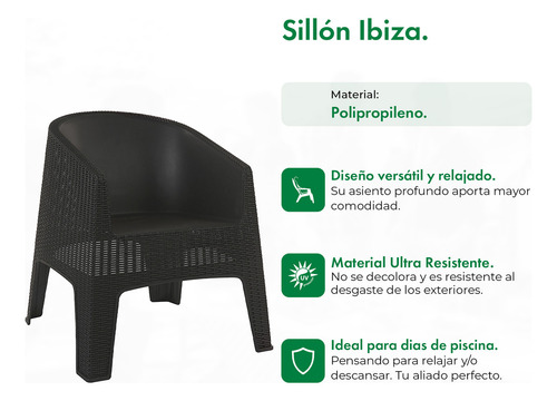 Sillón Ibiza Jardin Ratan Sintético Exterior Gardenlife Color Negro