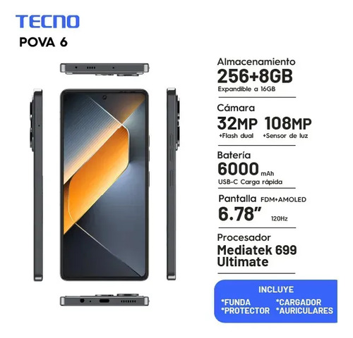 Celular Tecno Pova 6 8gb Ram 256gb Rom Meteorite Grey