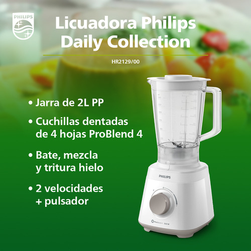 Licuadora Philips Daily Collection Hr2129 2l Blanca Problend Color Blanco Jarra De Plástico