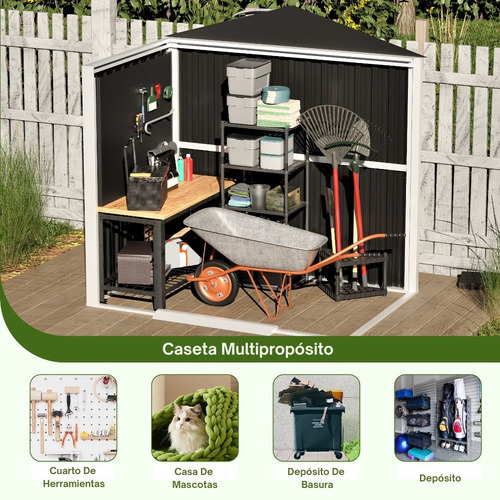 Cobertizo Caseta Deposito De Jardin 185x180x120 Acero Negro