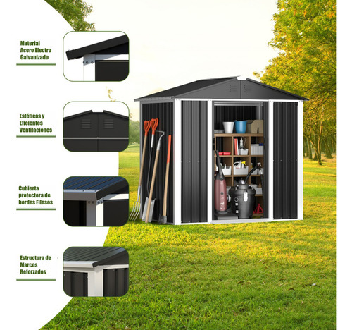 Cobertizo Caseta Deposito De Jardin 185x180x120 Acero Negro