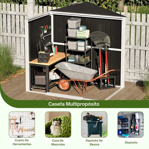 Cobertizo Caseta Deposito De Jardin 185x180x120 Acero Negro